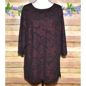 Catherines Womens Black Red Floral 3/4 Sleeve Tunic Blouse Top Plus Size 1X 18W